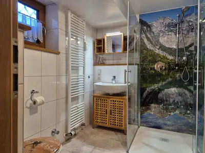 Bad mit Dusche WC Fewo Bergpanorama