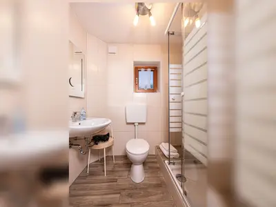 Bad mit Dusche WC Fewo Königsbachalm