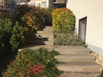 External stone stairs to get to the holiday home