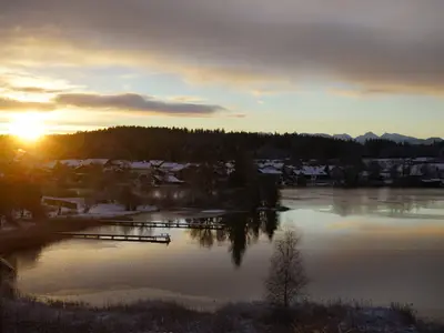 Blick vom Balkon bei Sonnenaufgang