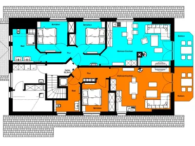Grundriss. Wohnung 2 - blau