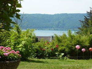 Blick vom Garten auf den See