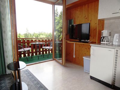 Ferienwohnung Anetta, Küchenbereich  mit Balkon, 1  Stock 2 - 3 Pers. 34 m²