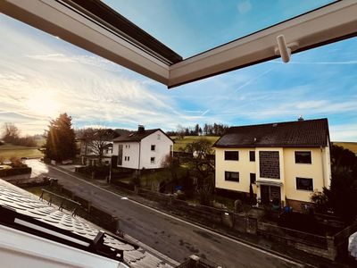 Sicht aus der Ferienwohnung Richtung Wald/Felder