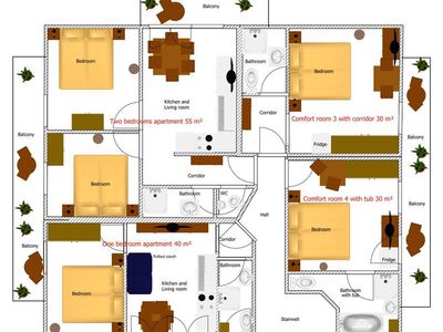 Zimmerplan 2 Ferienwohnungen und 2 Komfortzimmer