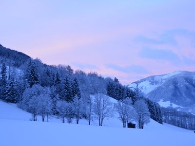 Ausblick vom Balkon im Winter