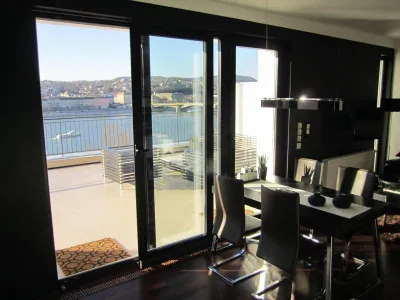 Blick auf die Terrasse und Donau