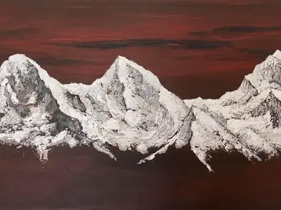Wohnbereich / Ölbild mit Eiger, Mönch und Jungfrau