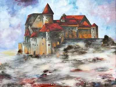 "Burg im Nebel", Öl auf Leinwand, Burghauser Kunstmaler Alexander Borchardt