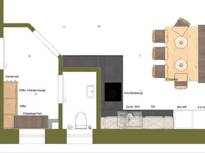 Grundriß Erdgeschoß Küche Appartment FH 1 2025