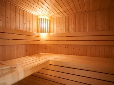 Badezimmer 1: Dusche, WC, Sauna