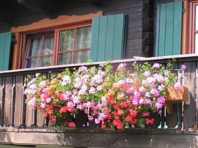 Bauernhof mit Blumenschmuck
