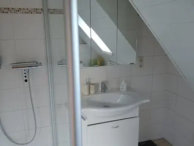 Badezimmer in der Ferienwohnung am Kleeberg in Lengerich