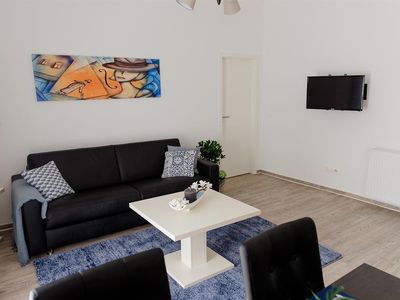 Ferienwohnung ble - blau Wohnzimmer 