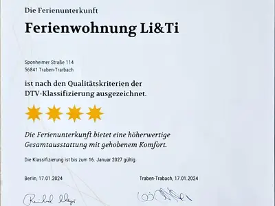 Urkunde 4 Sterne Klassifizierung