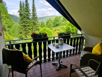 Blick vom überdachten Balkon