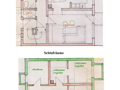 Grundriss der 2 Etagen der Ferienwohnung Haus Monika