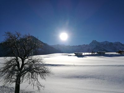 Blick vom Haus zum Kaisergebirge