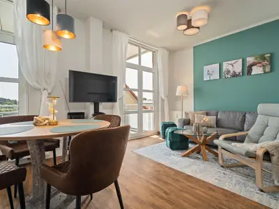 Ferienwohnung Hafenkino Müritz stilvoll eingerichteter Wohnbereich