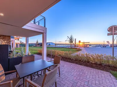 Ferienwohnung Fischotter: Terrasse mit Wasserblick