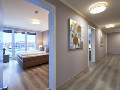 Ferienwohnung Entschleunigung Hafenresidenz: Schlafzimmer mit Doppelbett