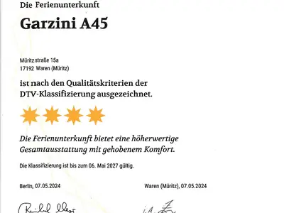 Ferienwohnung Garzini Hafenresidenz Waren (Müritz) – DTV Urkunde
