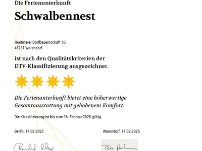 DTV Klassifizierung Ferienwohnung Schwalbennest