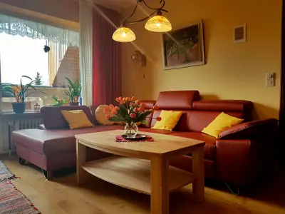 Bequeme Leder-Wohnlandschaft im Wohnzimmer