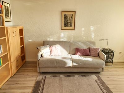 Schlafzimmer mit Schlafcouch in der Wohnung Gorch Fock im Haus Kap Hoorn in Wittdün auf Amrum