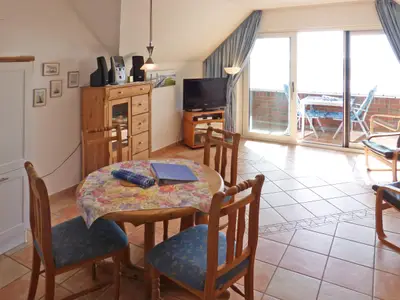 Wohnzimmer in der Ferienwohnung Obere Wandelbahn 15/8 in Wittdün auf Amrum