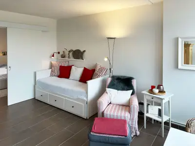 Wohnzimmer der Ferienwohnung Watt'n Blick in Wittdün auf Amrum