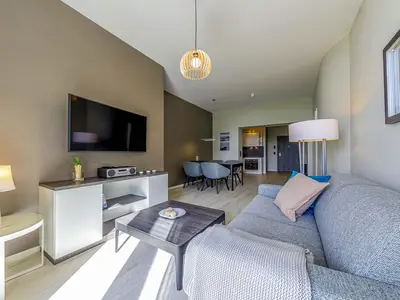 Ferienwohnung Sonnenblume Ostseebad Wustrow Wohnzimmer mit TV Ecke