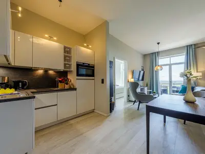 Ferienwohnung Ostseestern Ostseebad Wustrow ZweiWasser Alte Seefahrtschule Küche und Essbereich