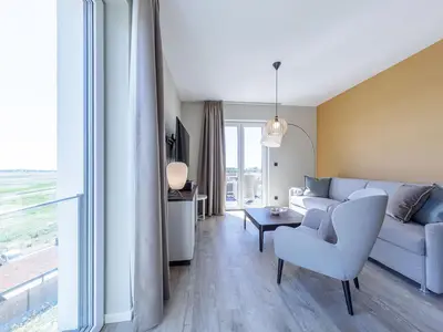Ferienwohnung Boddenidylle Ostseebad Wustrow ZweiWasser Alte Seefahrtschule Wohnzimmer mit Ausblick