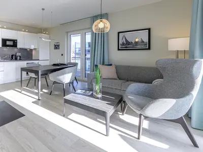 Ferienwohnung Stranddomizil Ostseebad Wustrow ZweiWasser Alte Seefahrtschule Heller Wohnbereich