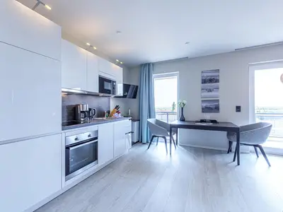 Ferienwohnung Kleine Strandmuschel Ostseebad Wustrow ZweiWasser Alte Seefahrtschule Küche und Essbereich
