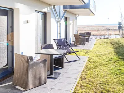 Ferienwohnung Meerduft Ostseebad Wustrow ZweiWasser Alte Seefahrtschule Terrasse für Sonnenstunden