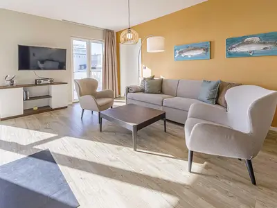 Ferienwohnung Sommersuite Ostseebad Wustrow ZweiWasser Alte Seefahrtschule Gemütliches Wohnzimmer