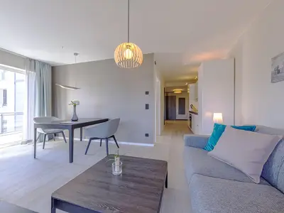 Ferienwohnung Große Strandperle Ostseebad Wustrow ZweiWasser Alte Seefahrtschule Gemütlicher Wohnbereich