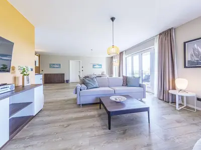Ferienwohnung Strandliebe Ostseebad Wustrow ZweiWasser Alte Seefahrtschule Gemütliches Wohnzimmer