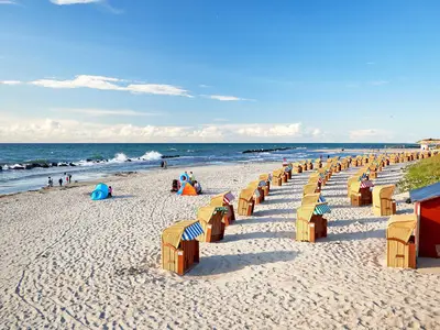 Ferienwohnung Sünnkieker Ostseebad Wustrow – feinsandiger Ostseestrand mit typischen Strandkörben