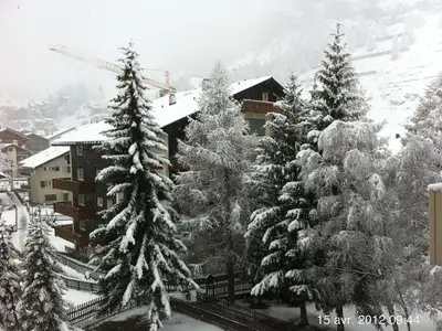 Zermatt im Schnee vom Balkon aus