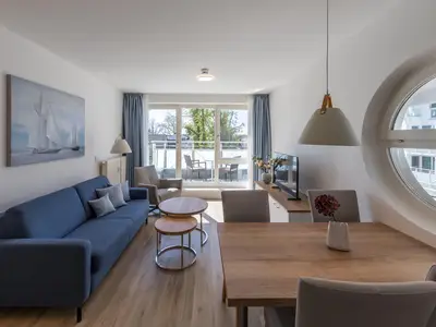 Ferienwohnung Kleine Freiheit offener Wohnbereich mit Zugang zum Balkon