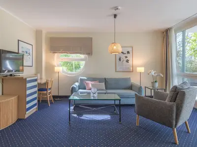 Ferienwohnung Grasnelke in Zingst Blick in den offenen Wohnbereich