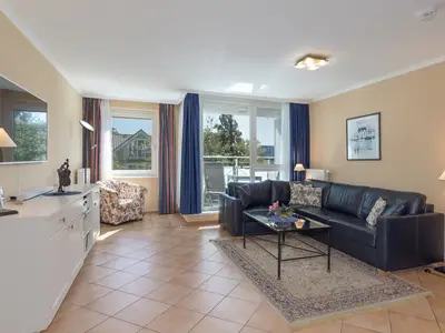 Ferienwohnung Apartment an der Seebrücke Zingst - Wohnzimmer mit Ausblick