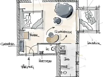 Skizze Waldsuite mit Lesenest