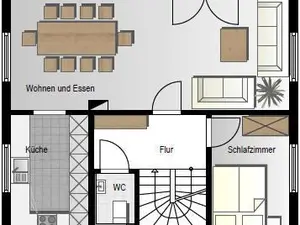 1.OG mit Wohnen und Küche