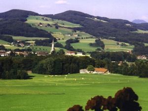 Aussicht vom Balkon auf das Dorf Anger