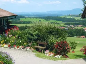 Aussicht auf Garten und Talblick