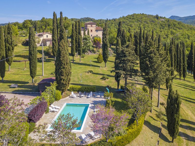 Das weitläufige Grundstück mit dem Grün rund um die Villa und dem schönen Pool